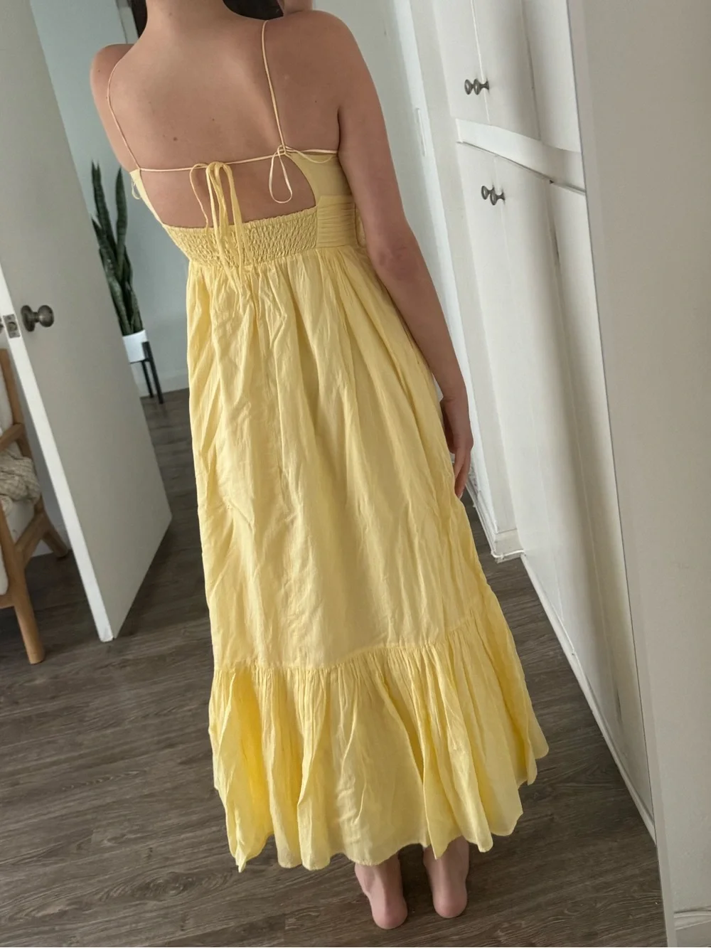 Abercrombie & Fitch Pale Yellow Spaghetti-Strap Maxi Dress